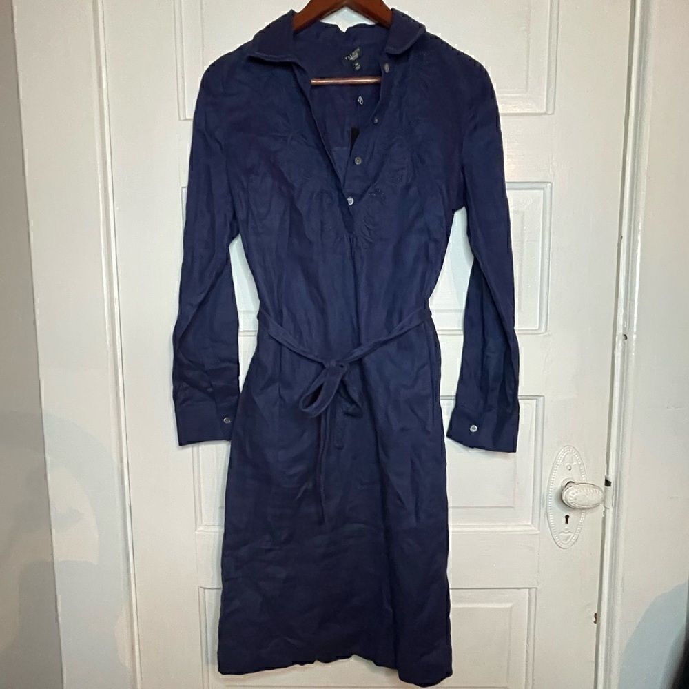 Talbots Linen Dress w/ Embroidery & Beaded Detail PETITE Sz 10